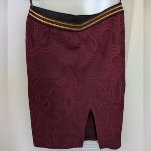 Maeve Burgundy Pencil Skirt with Textured Design